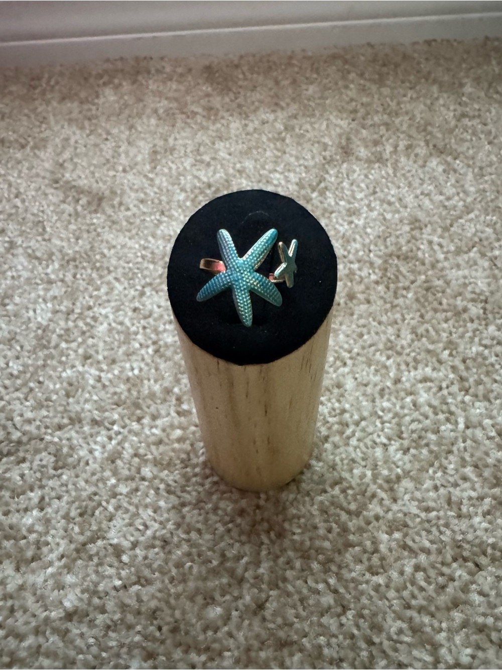 Fashion Jewelry Teal and Gold Starfish Ring